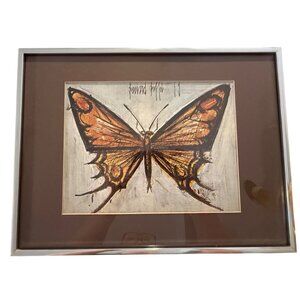 Vtg 1960s‎ Bernard Buffet "Papillon Rouge" (Red Butterfly) Monarch Framed Print